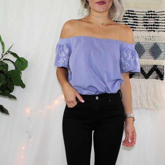 Express Tops - SOLD Express Striped Boho Embroider Sleeve Blouse